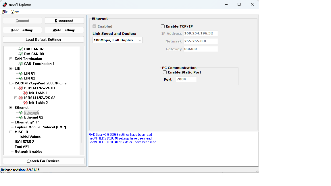 RED2_ETH settings